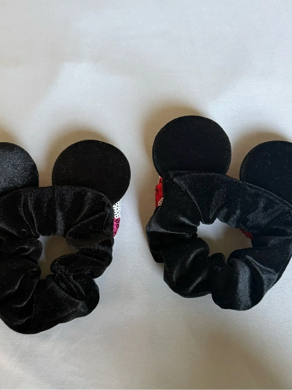 Disney Kids Black Scrunchie Set with Red and Pink Sequin Bow Minnie Ears